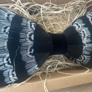 Handmade Black Goose & Pheasant Feather Bow Tie