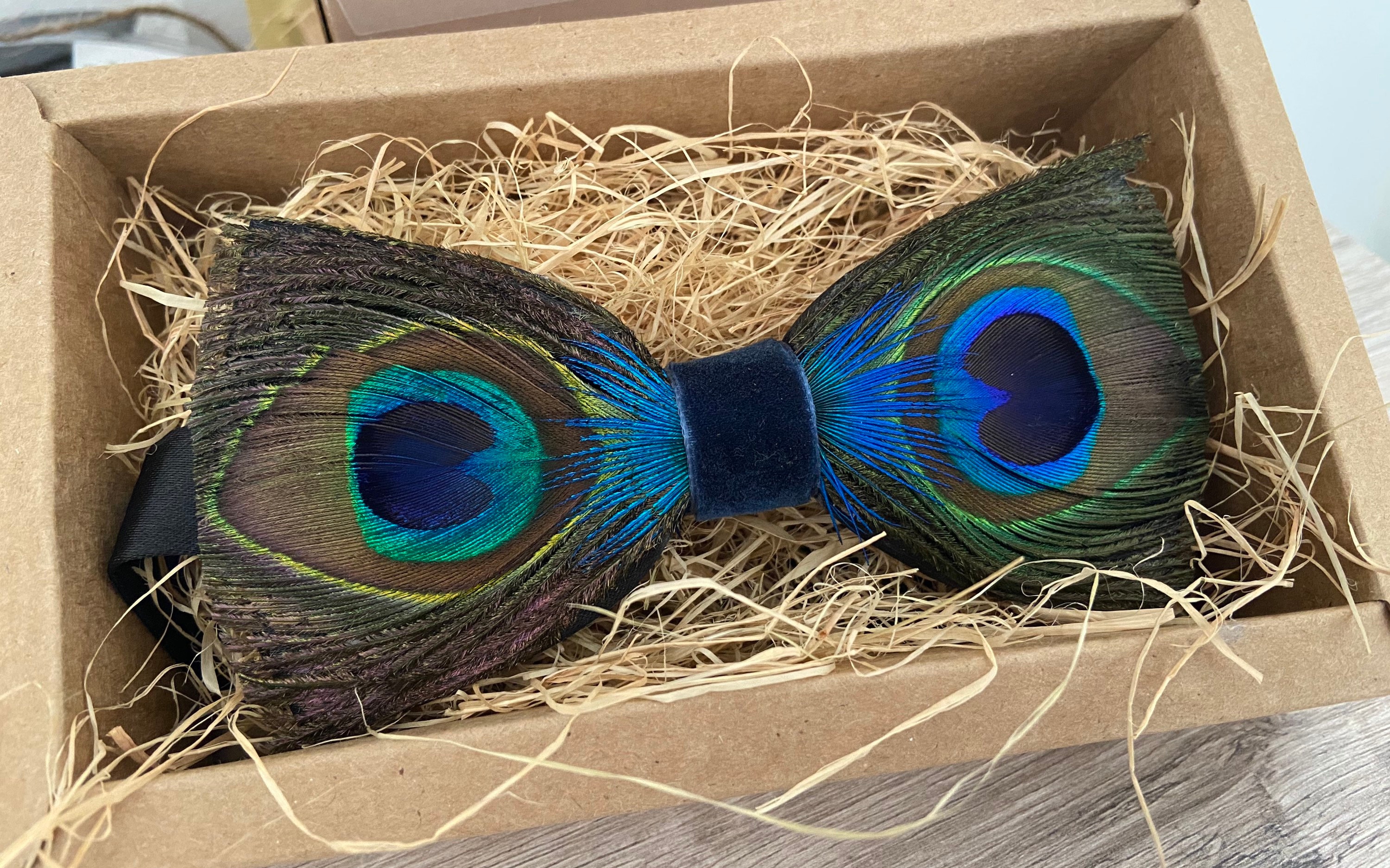 Black Satin Peacock Bow Tie