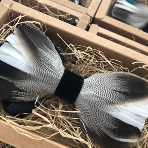 Handmade Grey Duck Feather Bow Tie