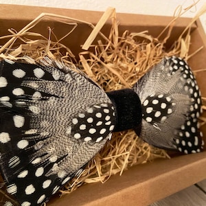 Handmade Guinea Fowl Feather Bow Tie- Style B