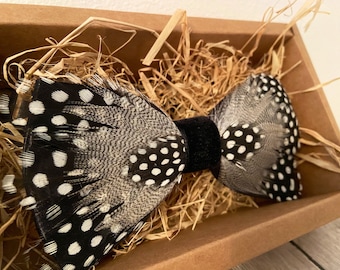 Handmade Guinea Fowl Feather Bow Tie- Style B