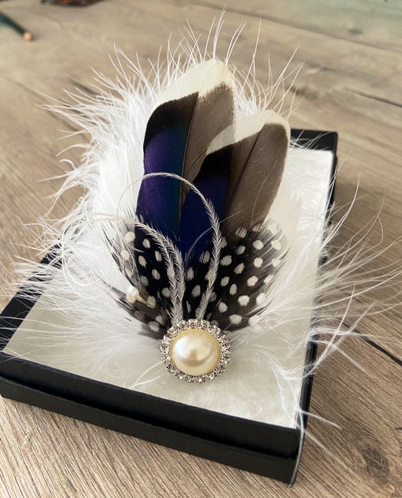 HANDMADE WHITE FEATHER PEARL RHINESTONE CLIP BROOC Pearl Feather Brooch - Etsy main image 3