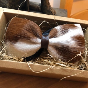 Handmade Brown & White Cowhide Bow Tie- for special occasions