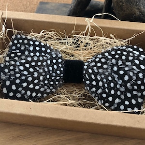 Handmade Guinea Fowl Feather Bow Tie- Style A