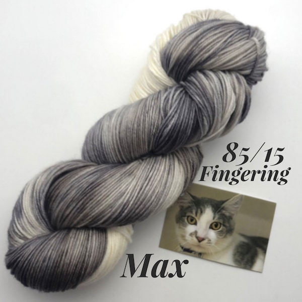 Max, Fingering weight, 85/15 Superwash Merino/ Nylon, 400 meters, Meow Mélange, Herd of Cats, cat lover yarn, Denver Dumb Friends League