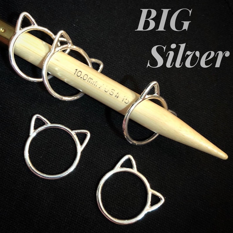 Cat Stitch Markers 5 Silver Kittens Big No Snag Markers Etsy