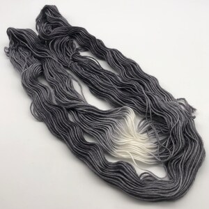 May include: Two skeins of yarn in a gradient colorway, starting with a dark gray and fading to white.