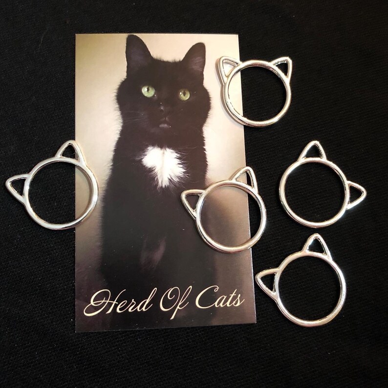Cat Stitch Markers 5 Silver Kittens Big No Snag Markers Etsy