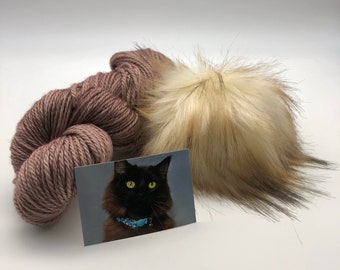 Aran Prrrrfect Hat, vegan pom, Meow Mélange, Aran, 100% Superwash Merino, 166 Meters, Herd Of Cats, Cat Adoption, yarn and pom, hat combo