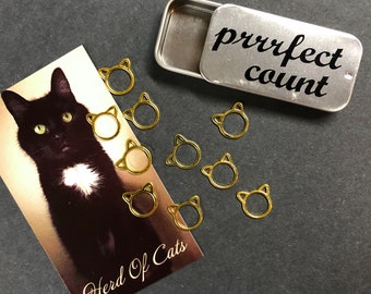 Marcadores de punto de gato: 10 gatitos dorados/plateados, 12 mm x 12 mm, marcadores que no se enganchan, marcadores de punto de gatito, marcadores de punto de gato para tejer, regalo de punto