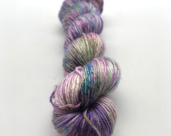 Yak and silk blend in fingering weight, hand dyed with lots of speckles, perfect for wearables, luxury yarns, 50 grams, 200 meters