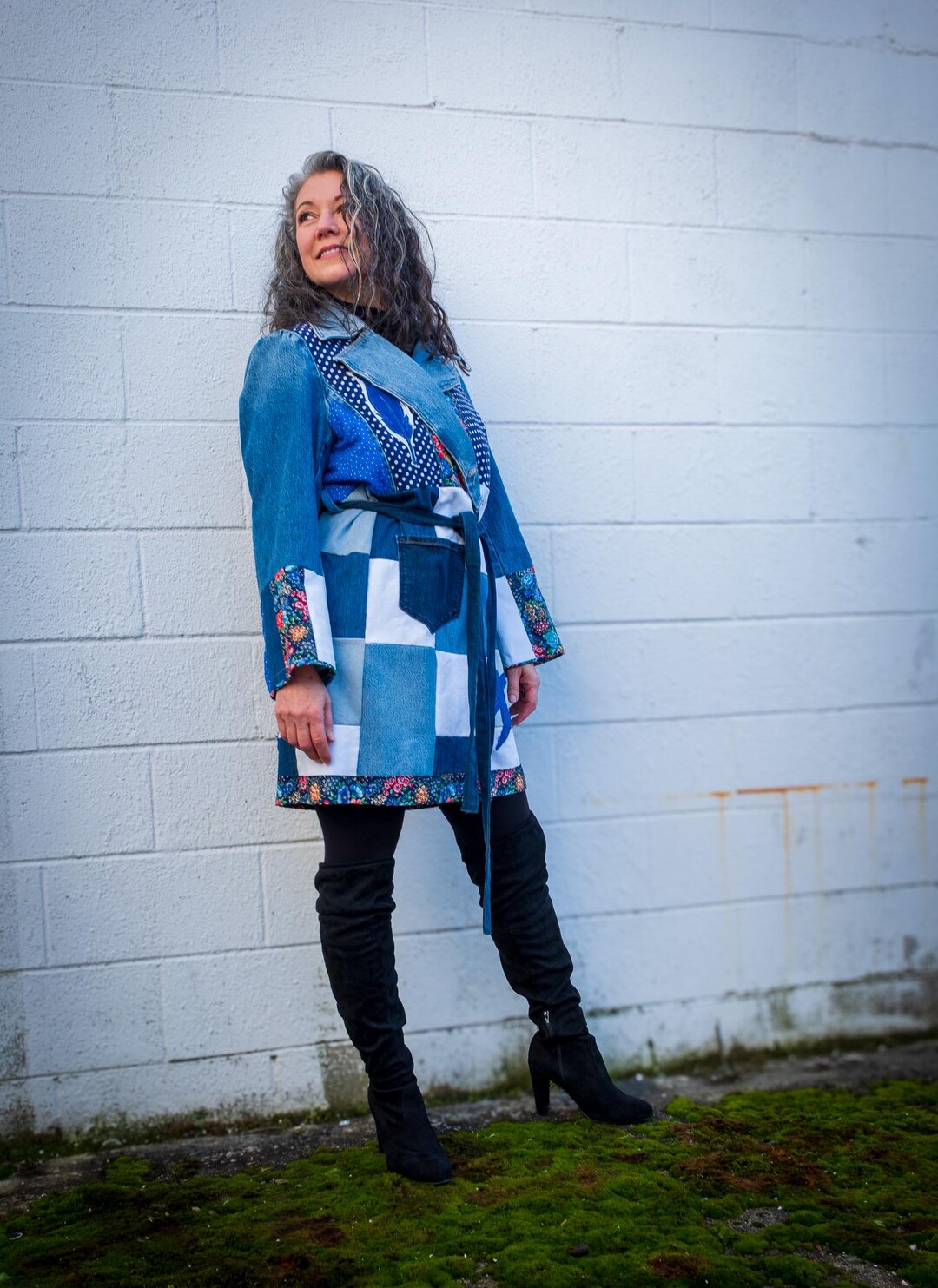Blue Jacket Patchwork Upcycled Denim Jacket Patchwork Blue Birds and Feathers - Etsy