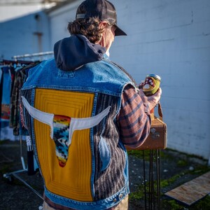 Upcycled Denim Vest Bull Feathers Pendleton Wool