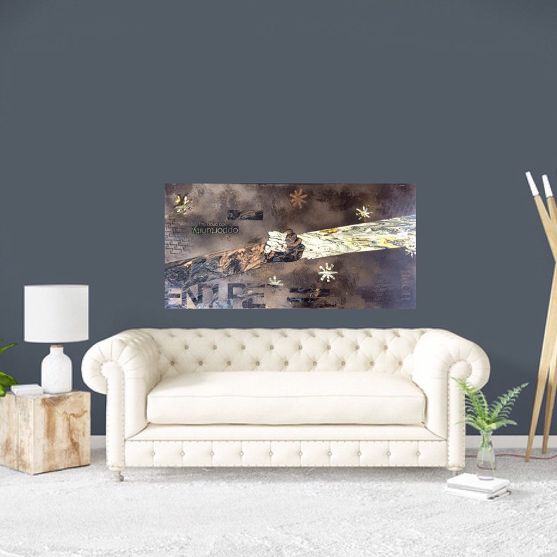 Modern abstract contemporary art modern wall decor artwork acrylic painting brown black green mixed media