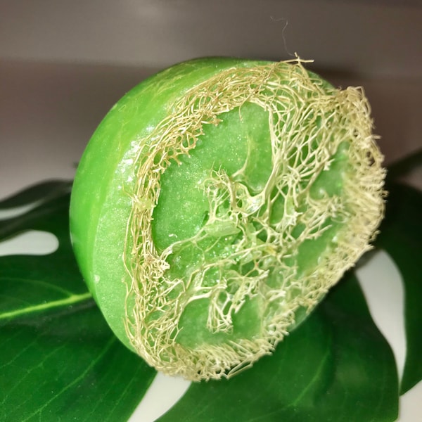 Cucumber Melon Loofah Soap | Sparkly Lime Green Loofah Soap | Scrubby Soap Bar