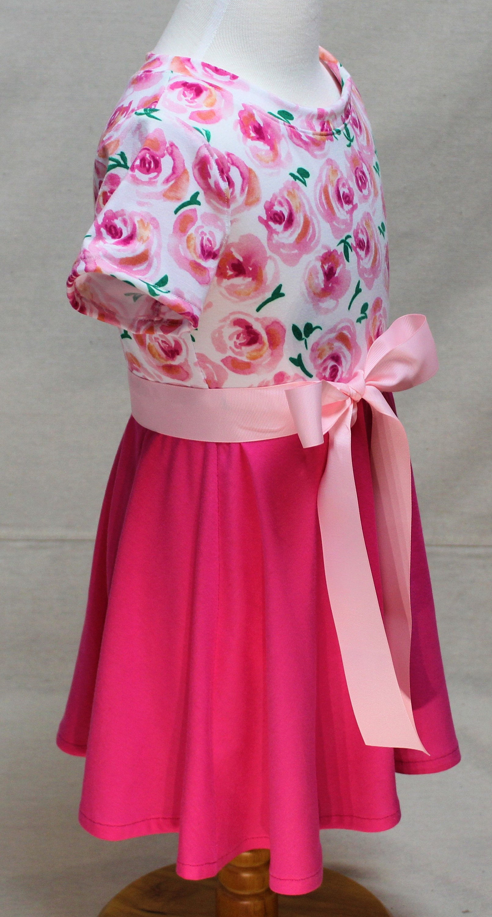 Pink T-shirt Dress With Floral Bodice - Etsy New Zealand