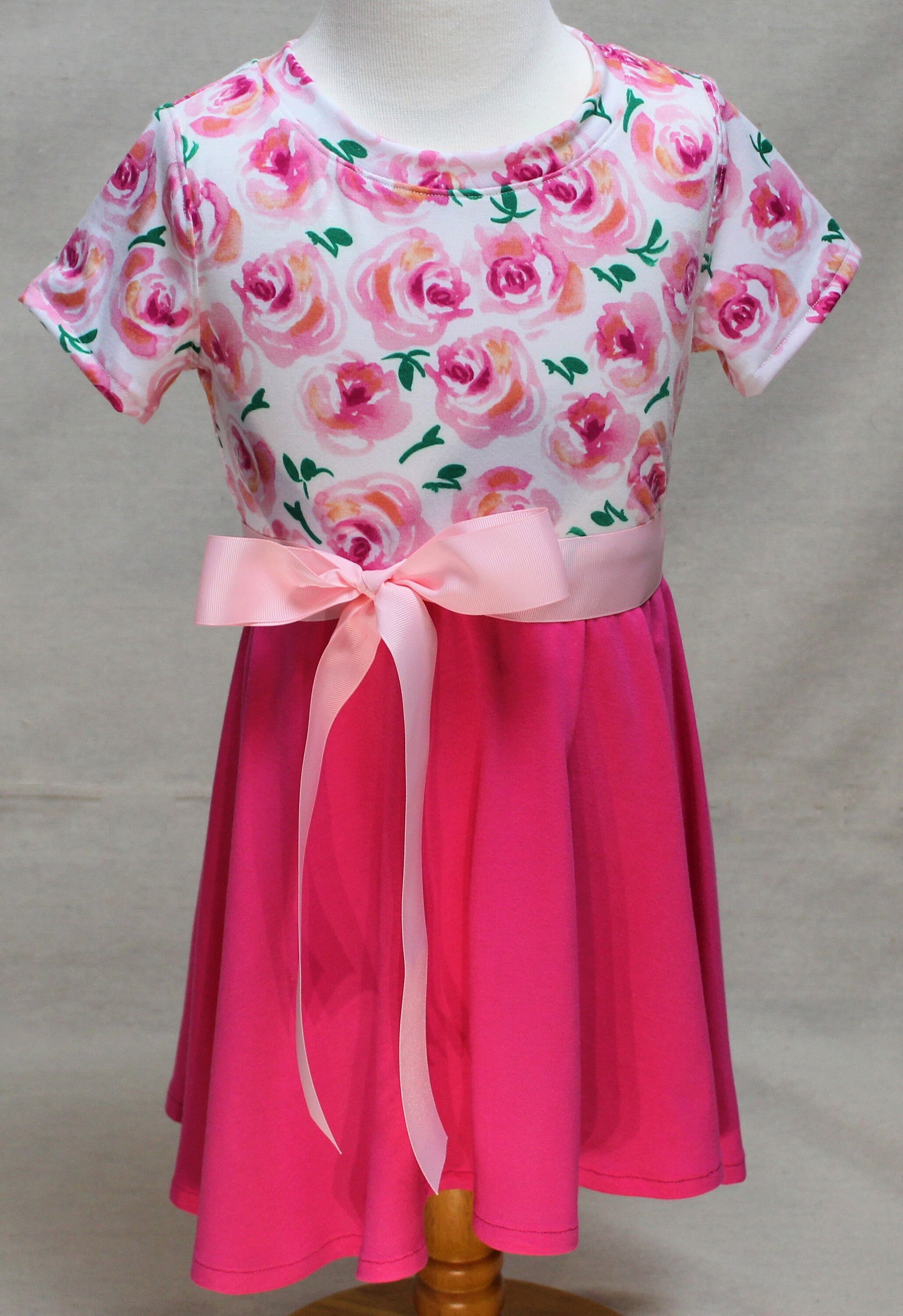 Pink T-shirt Dress With Floral Bodice - Etsy New Zealand
