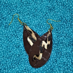 Brown Faux Leather with Swish Earrings