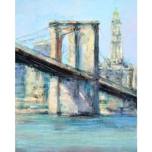 New York Painting Brooklyn Bridge. City Landscape Handmade Skyline Oil Painting.