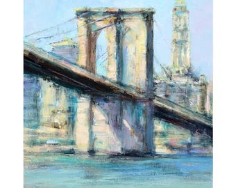 New York Painting Brooklyn Bridge. City Landscape Handmade Skyline Oil Painting.