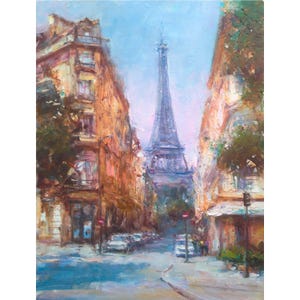 Paris Painting Eiffel Tower Oil on Canvas. Impressionist Paris Street Scene.