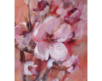 Mandeln Blumen Gemälde. Öl-Wand-Kunst-handgemachtes Gemälde.