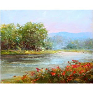 Original Oil Landscape Painting: Summer Field, Farmhouse Art (8x10)