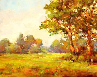 Origineel olieverfschilderij: landschapskunst zomerdorp