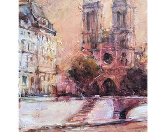 Notre Dame de Paris Oil Painting, Impressionism France Wall Art.