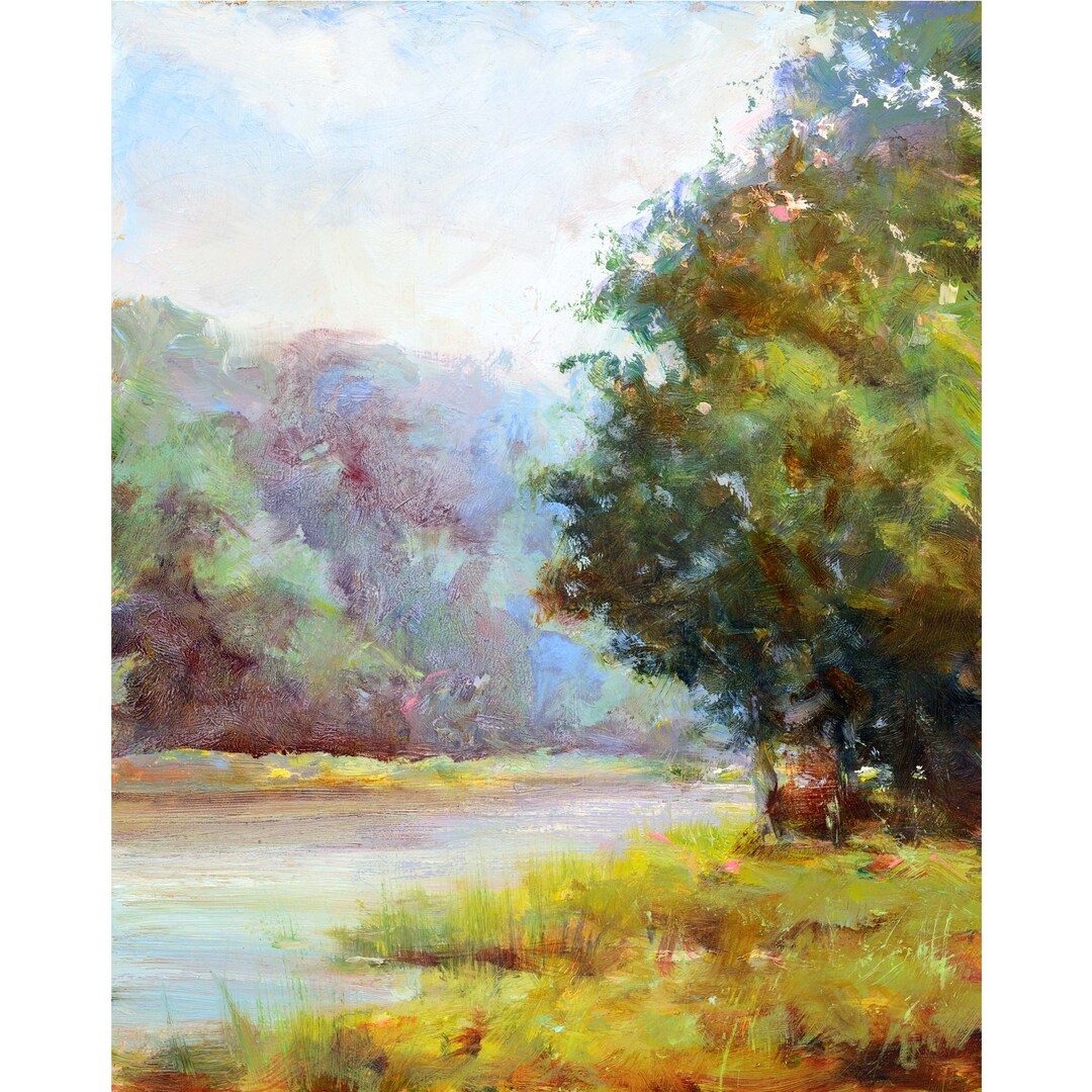 Landscape Painting. Forest River Landscape. Oil Painting Original Hand ...