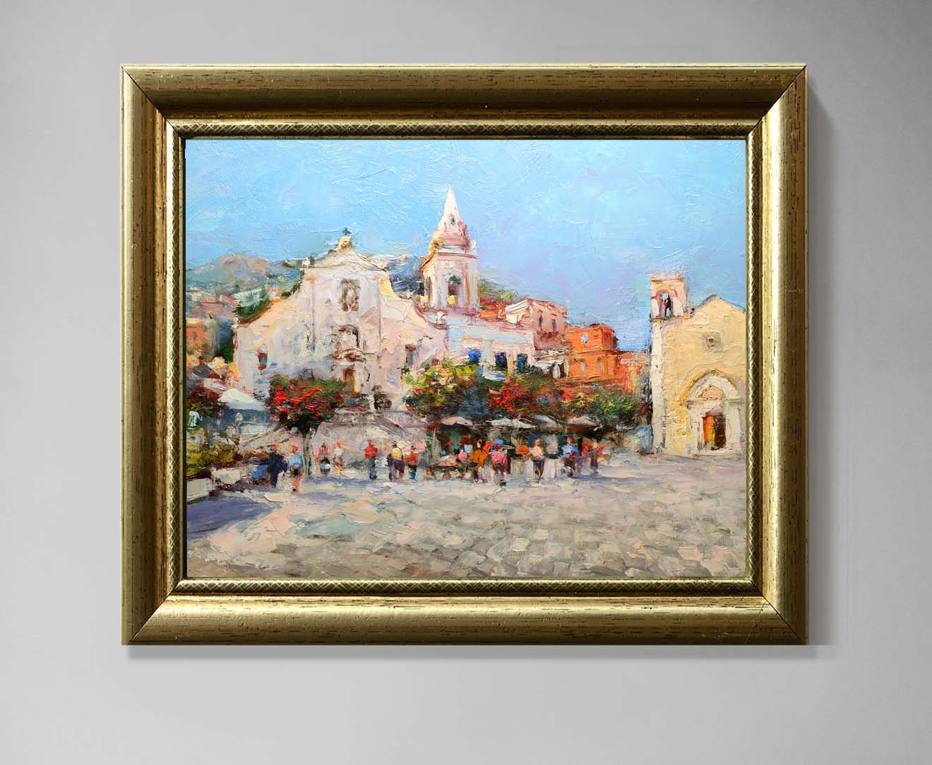 Taormina Square Sicily Wall Art Impressionism Italy Oil Etsy