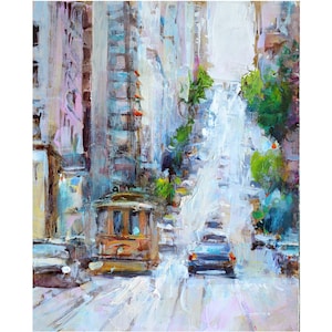 San Francisco Painting Cityscape Street View Original Painting Skyscrapers Oil Handmade Art.