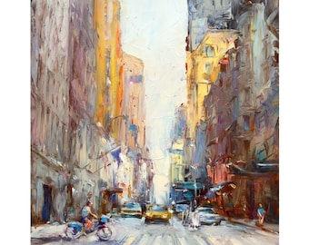 Handmade New York Cityscape Oil Painting: Street View Wall Art