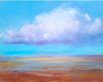 Original Ölgemälde: Blauer Himmel Wolke Sommer Feld Landschaft Kunst