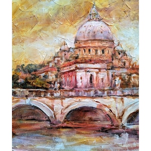 Rome Painting Oil Color Art Italy Wall Decor. St Peter Cathedral View. Original Painting on Panel 8&quot; by 10&quot;.