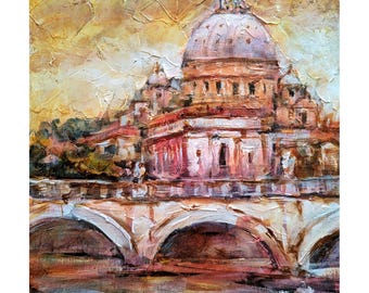 St Peter Dom Ölgemälde, Rom Italien Kunst, 20x24 cm