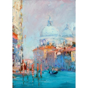 Venice Painting Oil Art, Italy Wall Decor, Handmade Painting On Panel with Frame.