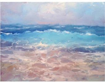 Original Oil Seascape Painting: Blue Ocean Waves, Coastal Art.