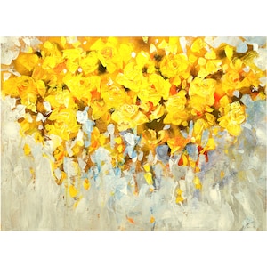 Yellow Flowers Original Hand-Painted Painting on Canvas. Floral Oil Art Modern Living Room Artwork.