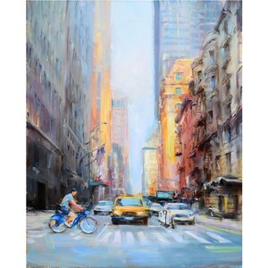 Stampa di New York. Street View, stampa artistica di New York City, stampa giclée decorativa da parete tratta dal mio dipinto a olio originale.