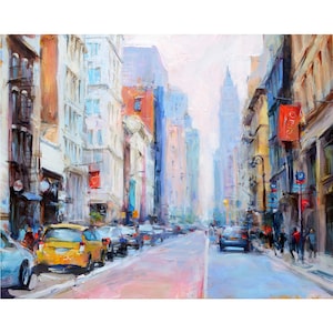 New York Painting Hand Painted Art Cityscape Street View Original Painting Skyscrapers Oil Handmade Wallart.