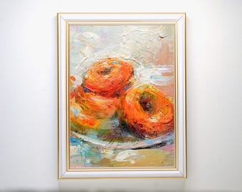 Donat Malerei, handgemachte Ölmalerei auf Holz, original Kunstwerk. Küchen Dekor.