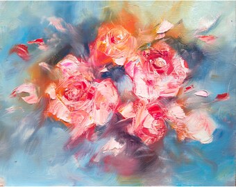 Blumenmalerei strukturierte originale Blumenimpasto-Ölgemälde Kunst. Modernes Wohnzimmer Kunstwerk.