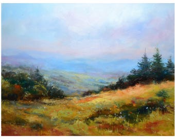 Original Ölgemälde: Sommer Berglandschaft Kunst.