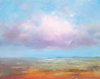 Original Ölgemälde: Bewölkte Sommerfelder, 20x30