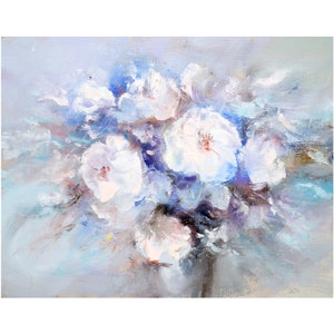Flower Painting. White Flowers Modern Hand Painted Oil Wall Art.