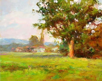 Origineel olieverfschilderij: landschapskunst zomerdorp