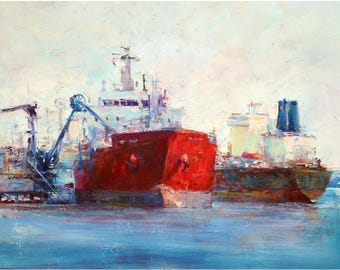 Tanker schiffe Handgemachtes Ölgemälde auf Leinwand. Fine Art Wanddekor.