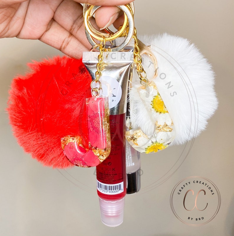 Custom Resin Keychain Pom Pom Keychain Lipgloss Keychain Etsy