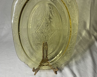 V Yellow depression glass serving tray
